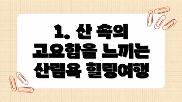 1. 산 속의 고요함을 느끼는 산림욕 힐링여행