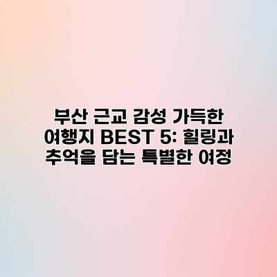 부산 근교 감성 가득한 여행지 BEST 5: 힐링과 추억을 담는 특별한 여정 부산 근교 감성 가득한 여행지 BEST 5: 힐링과 추억을 담는 특별한 여정