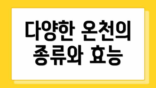 다양한 온천의 종류와 효능