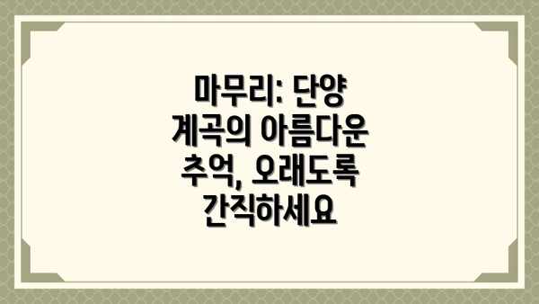 마무리: 단양 계곡의 아름다운 추억, 오래도록 간직하세요