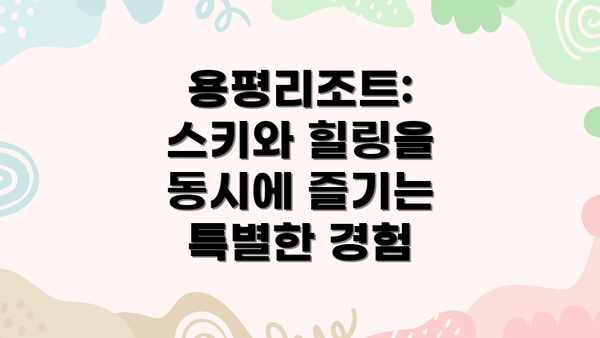용평리조트: 스키와 힐링을 동시에 즐기는 특별한 경험