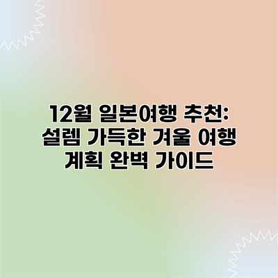 12월 일본여행 추천: 설렘 가득한 겨울 여행 계획 완벽 가이드 12월 일본여행 추천: 설렘 가득한 겨울 여행 계획 완벽 가이드