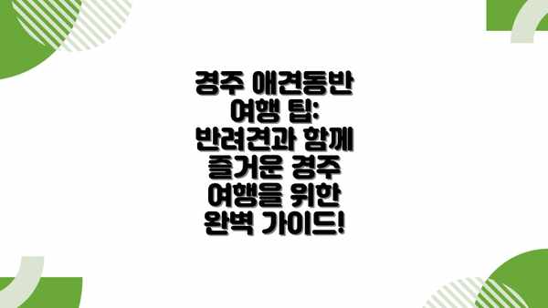 경주 애견동반 여행 팁: 반려견과 함께 즐거운 경주 여행을 위한 완벽 가이드!