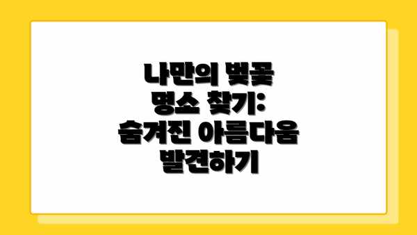 나만의 벚꽃 명소 찾기:  숨겨진 아름다움 발견하기