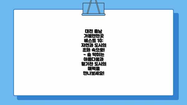 대전 충남 가볼만한곳 베스트 10: 자연과 도시의 조화 속으로! - 숨 막히는 아름다움과 활기찬 도시의 매력을 만나보세요!