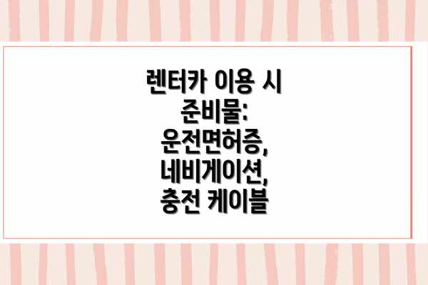 렌터카 이용 시 준비물: 운전면허증, 네비게이션, 충전 케이블