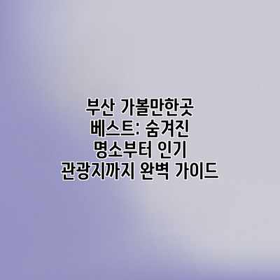 부산 가볼만한곳 베스트: 숨겨진 명소부터 인기 관광지까지 완벽 가이드 부산 가볼만한곳 베스트: 숨겨진 명소부터 인기 관광지까지 완벽 가이드