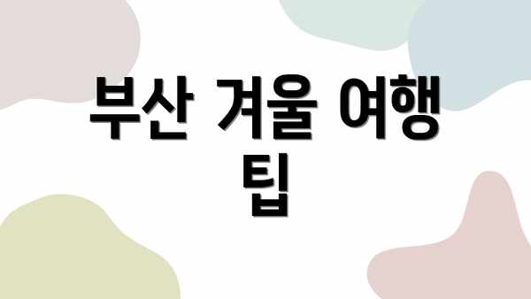 부산 겨울 여행 팁