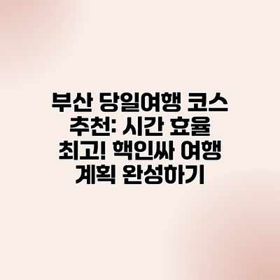 부산 당일여행 코스 추천: 시간 효율 최고! 핵인싸 여행 계획 완성하기 부산 당일여행 코스 추천: 시간 효율 최고! 핵인싸 여행 계획 완성하기