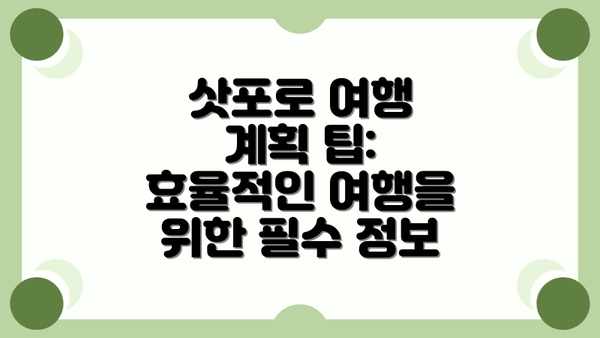 삿포로 여행 계획 팁: 효율적인 여행을 위한 필수 정보