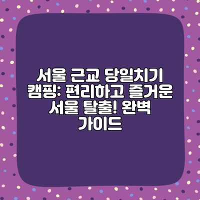 서울 근교 당일치기 캠핑: 편리하고 즐거운 서울 탈출! 완벽 가이드 서울 근교 당일치기 캠핑: 편리하고 즐거운 서울 탈출! 완벽 가이드