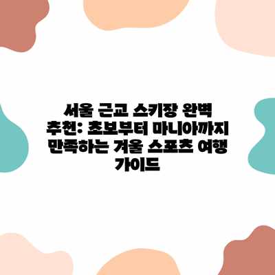 서울 근교 스키장 완벽 추천: 초보부터 마니아까지 만족하는 겨울 스포츠 여행 가이드 서울 근교 스키장 완벽 추천: 초보부터 마니아까지 만족하는 겨울 스포츠 여행 가이드