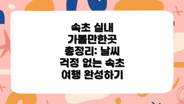 속초 실내 가볼만한곳 총정리: 날씨 걱정 없는 속초 여행 완성하기