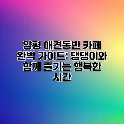 양평 애견동반 카페 완벽 가이드: 댕댕이와 함께 즐기는 행복한 시간 양평 애견동반 카페 완벽 가이드: 댕댕이와 함께 즐기는 행복한 시간