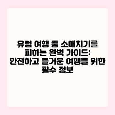 유럽 여행 중 소매치기를 피하는 완벽 가이드: 안전하고 즐거운 여행을 위한 필수 정보 유럽 여행 중 소매치기를 피하는 완벽 가이드: 안전하고 즐거운 여행을 위한 필수 정보