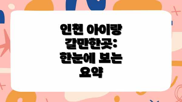 인천 아이랑 갈만한곳:  한눈에 보는 요약