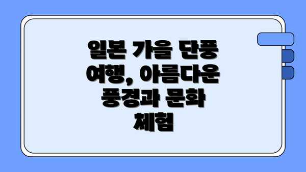 일본 가을 단풍 여행, 아름다운 풍경과 문화 체험
