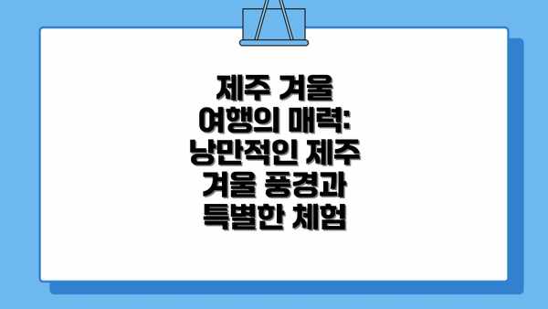 제주 겨울 여행의 매력: 낭만적인 제주 겨울 풍경과 특별한 체험