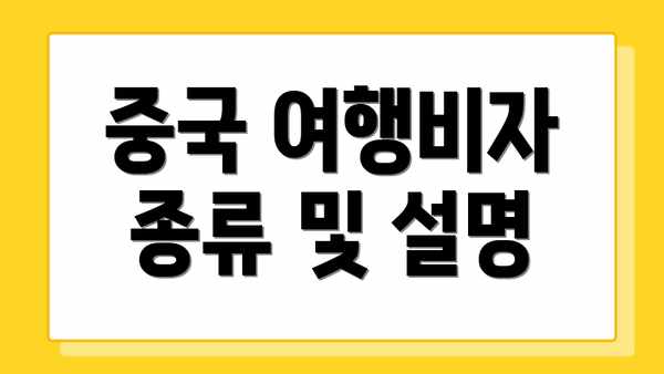 중국 여행비자 종류 및 설명