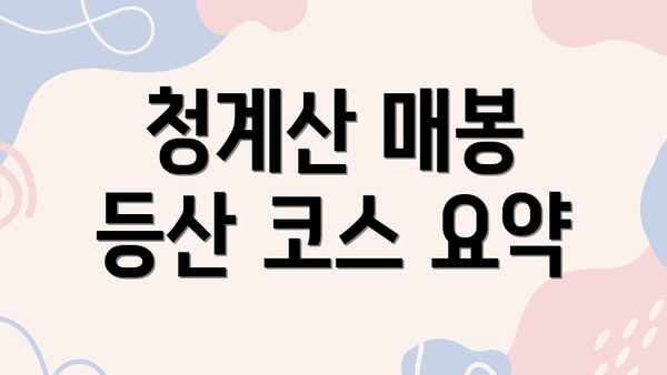 청계산 매봉 등산 코스 요약