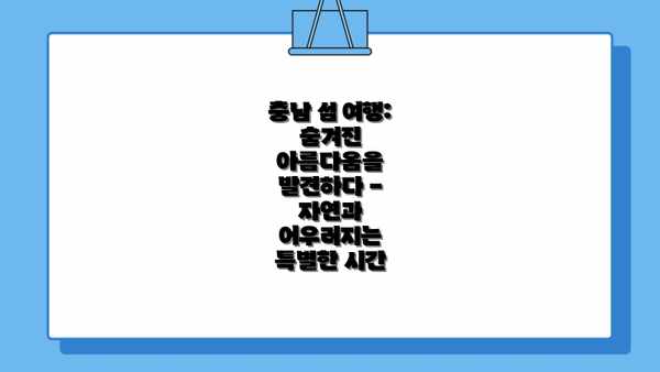 충남 섬 여행: 숨겨진 아름다움을 발견하다 -  자연과 어우러지는 특별한 시간