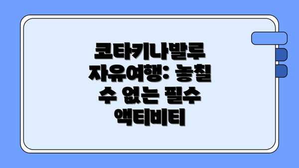 코타키나발루 자유여행: 놓칠 수 없는 필수 액티비티