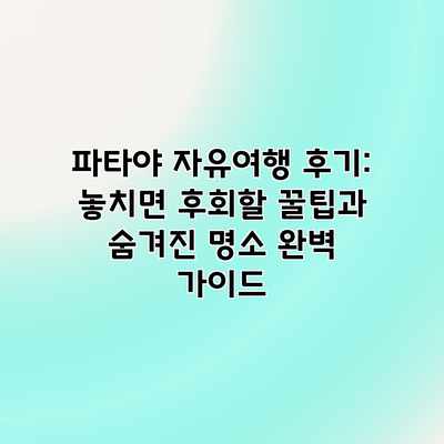 파타야 자유여행 후기: 놓치면 후회할 꿀팁과 숨겨진 명소 완벽 가이드 파타야 자유여행 후기: 놓치면 후회할 꿀팁과 숨겨진 명소 완벽 가이드